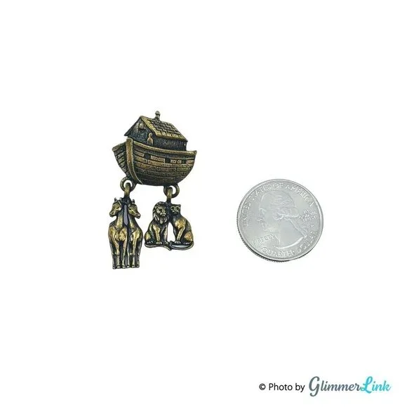 Vintage JJ Jonette Jewelry ARTIFACTS Bronze Tone Noah's Ark Pin - Picture 4 of 8